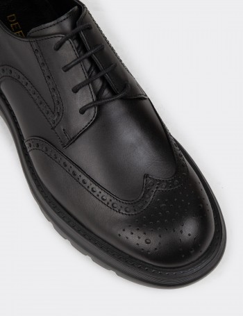 Men's Black Leather Lace-Up Shoes