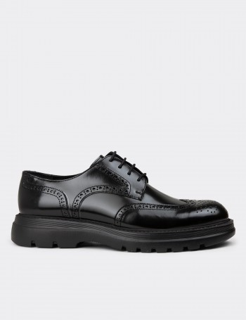 Men's Black Leather Lace-up Footwear