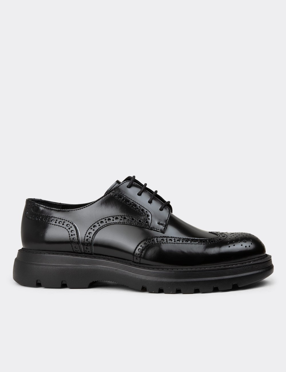 Men's Black Leather Lace-up Footwear - 01696MSYHE03