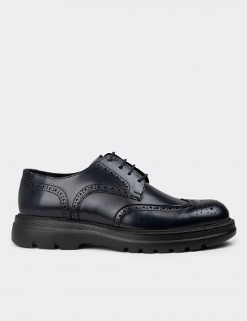 Men's Navy Leather Lace-up Footwear