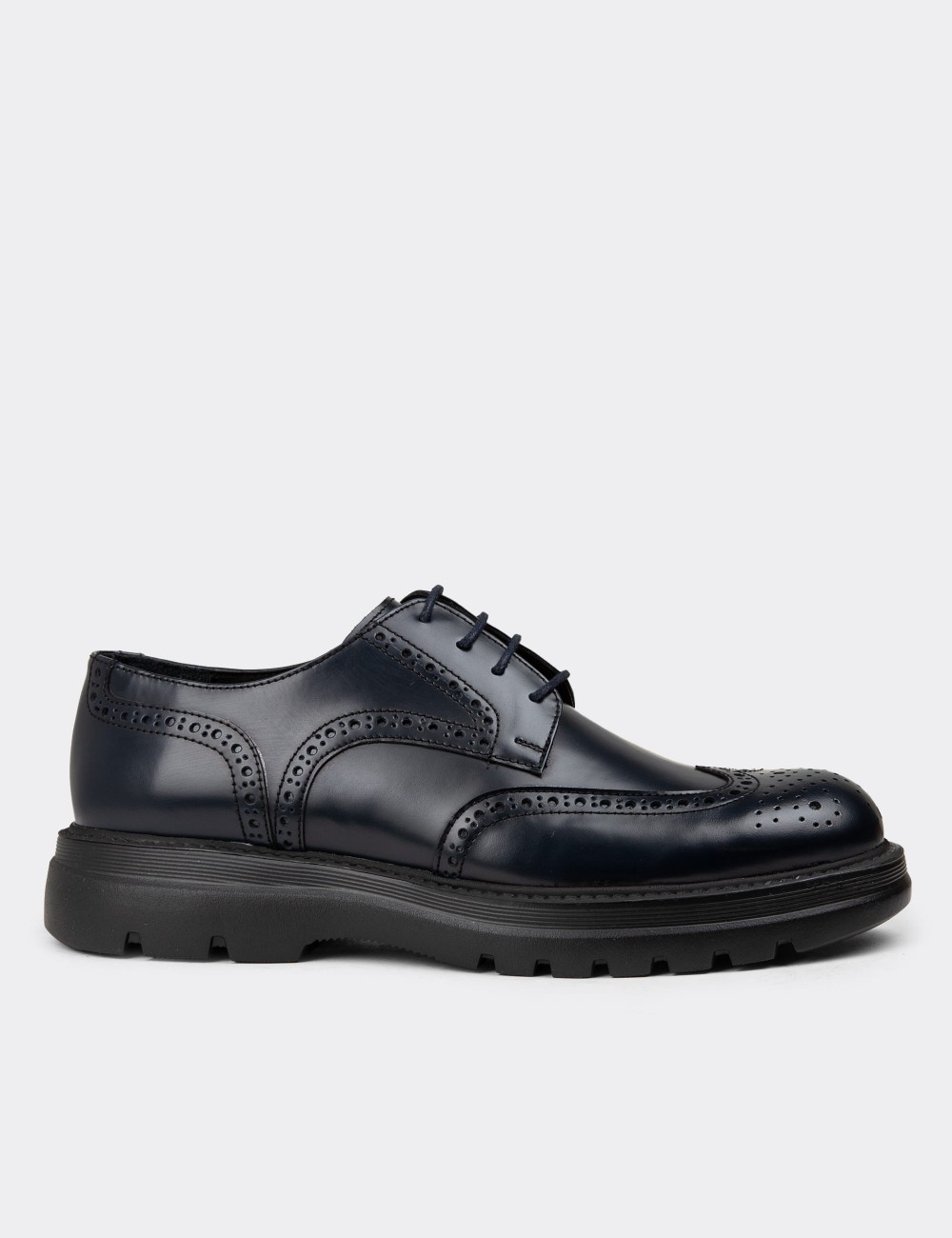 Men's Navy Leather Lace-up Footwear - 01696MLCVE01