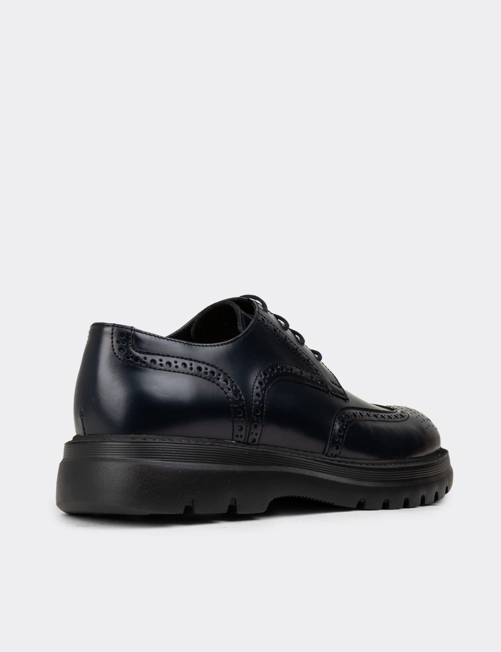 Men's Navy Leather Lace-up Footwear - 01696MLCVE01