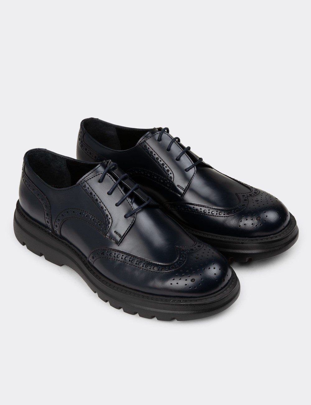 Men's Navy Leather Lace-up Footwear - 01696MLCVE01