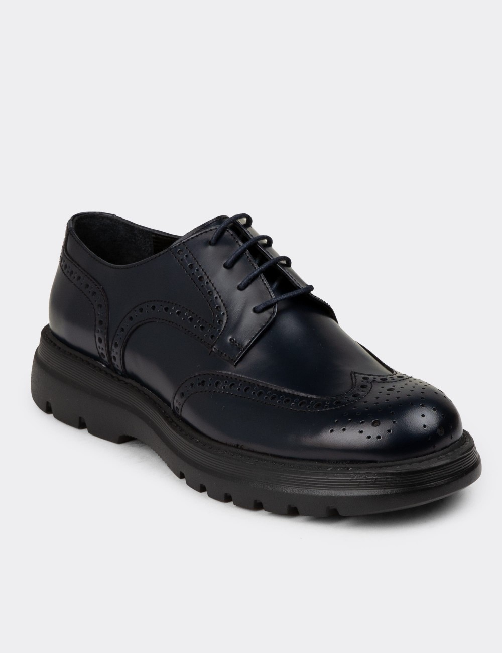 Men's Navy Leather Lace-up Footwear - 01696MLCVE01