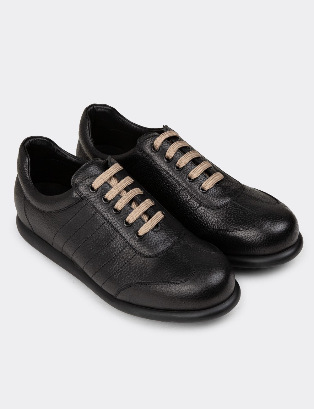 Men's Black Leather Lace-up Shoes - 01826MSYHC12