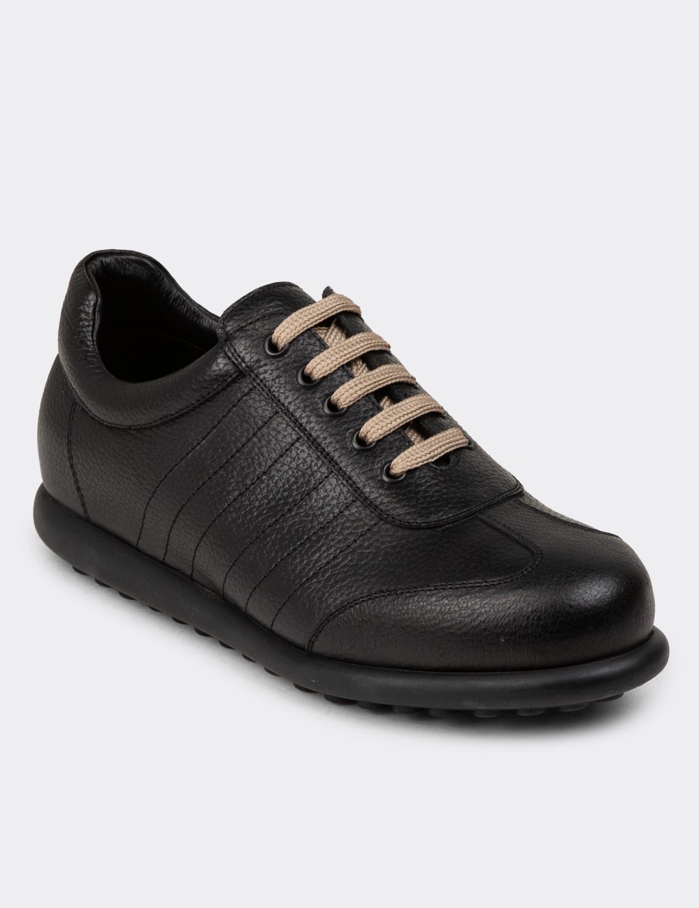 Men's Black Leather Lace-up Shoes - 01826MSYHC12