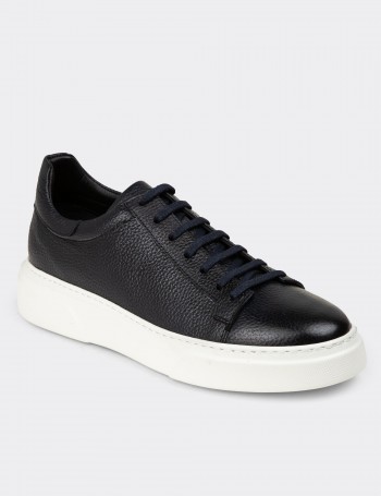 Men's Navy Leather Sneakers