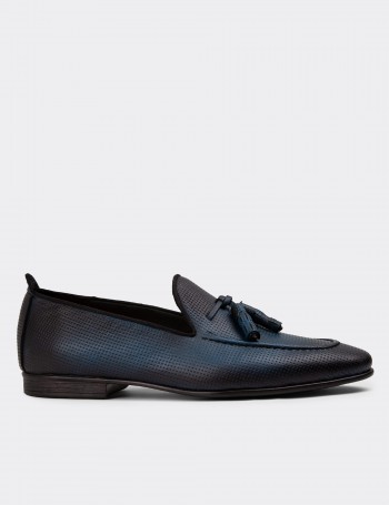 Men's Blue Leather Loafers