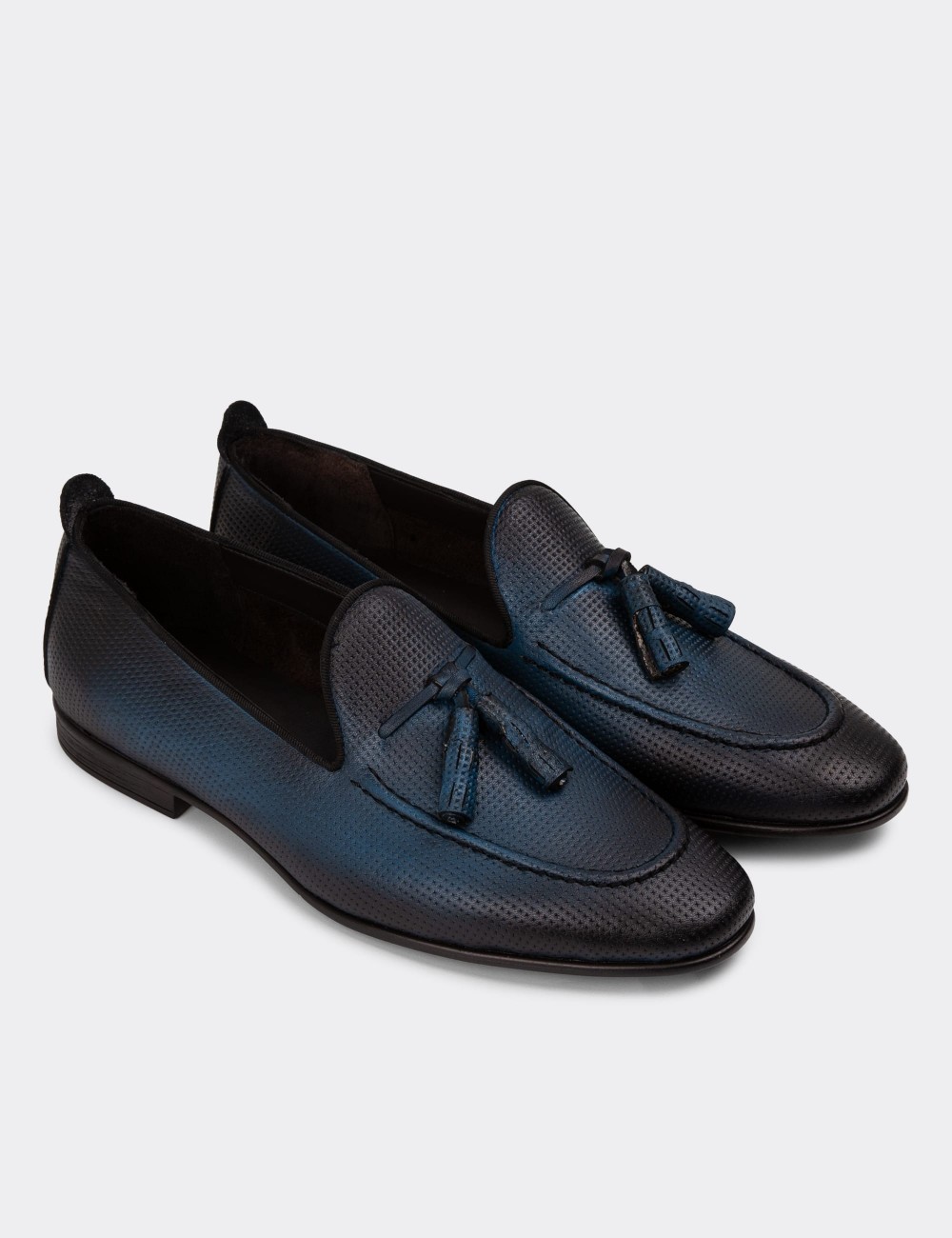 Men's Blue Leather Loafers - 01701MMVIC12