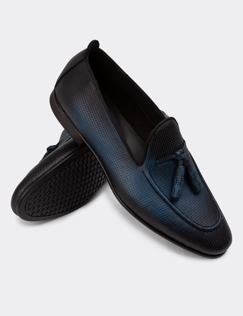 Men's Blue Leather Loafers - 01701MMVIC12