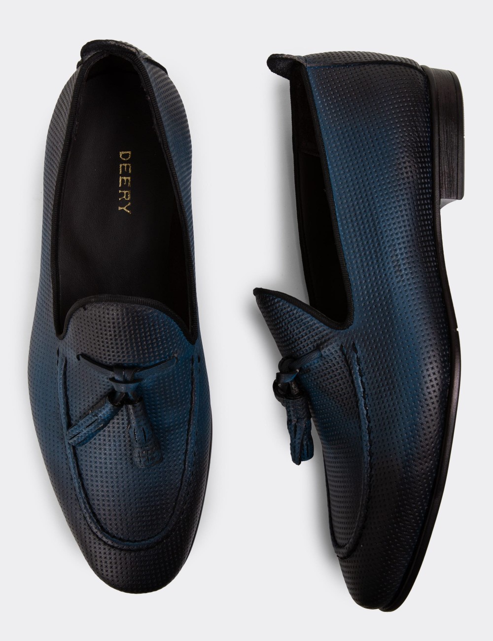 Men's Blue Leather Loafers - 01701MMVIC12