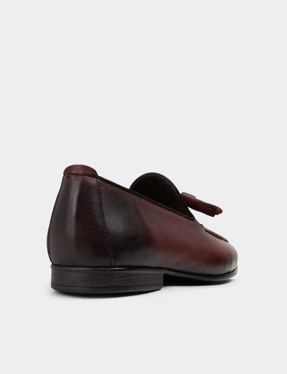 Men's Burgundy Leather Loafers - 01701MBRDC17