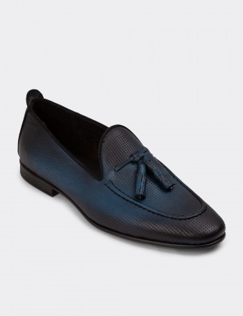 Men's Blue Leather Loafers