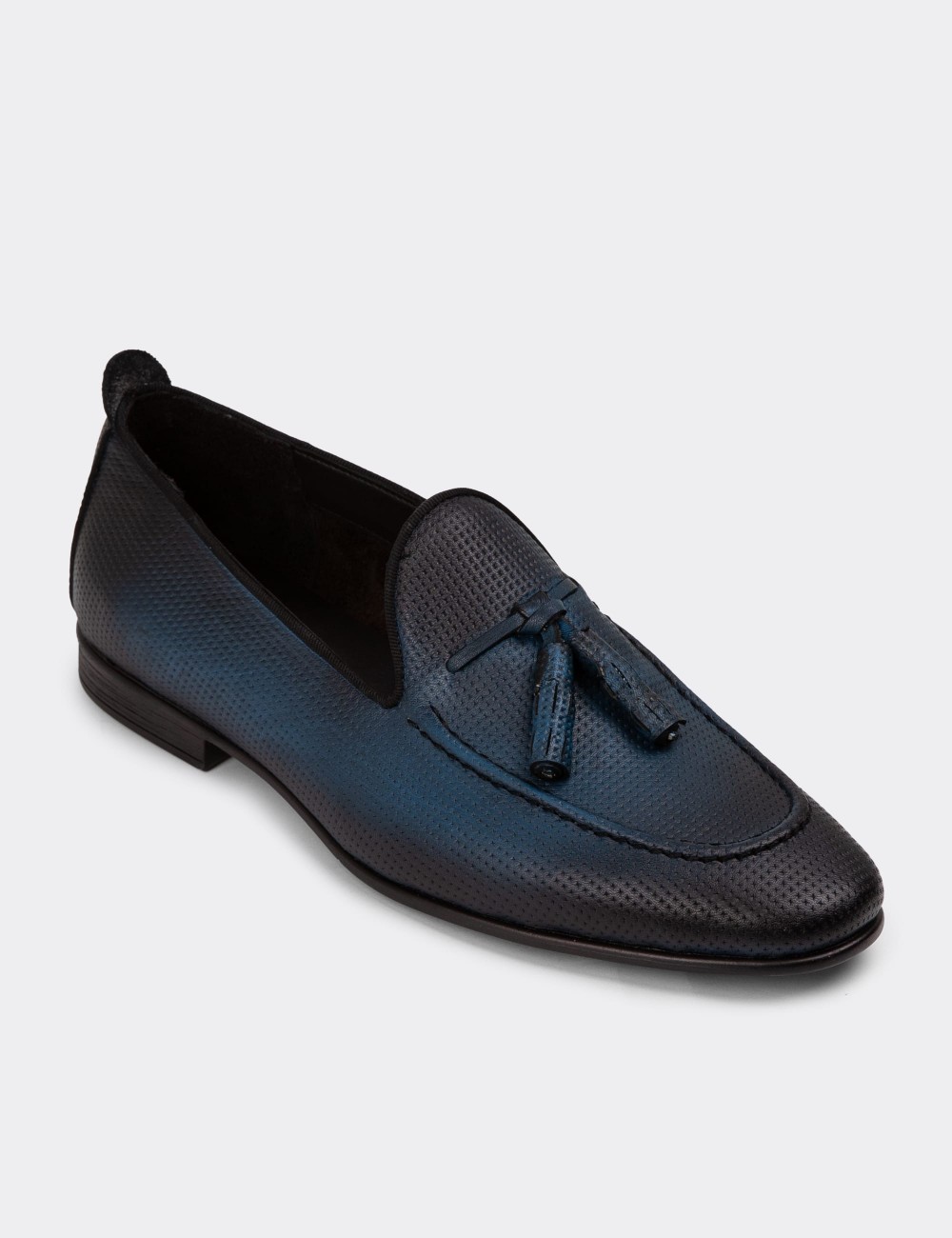 Men's Blue Leather Loafers - 01701MMVIC12