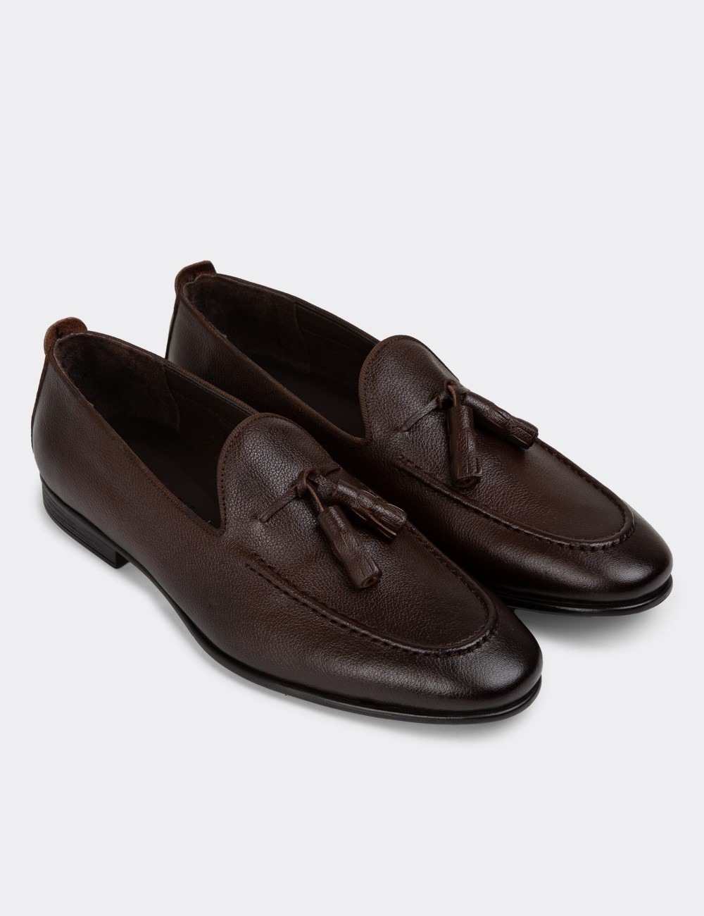 Men's Brown Leather Loafers - 01701MKHVC10