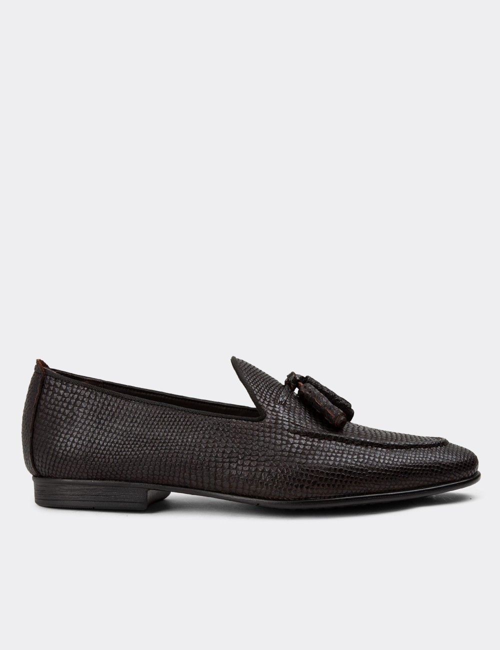 Men's Brown Leather Slip-On Shoes - 01701MKHVC52