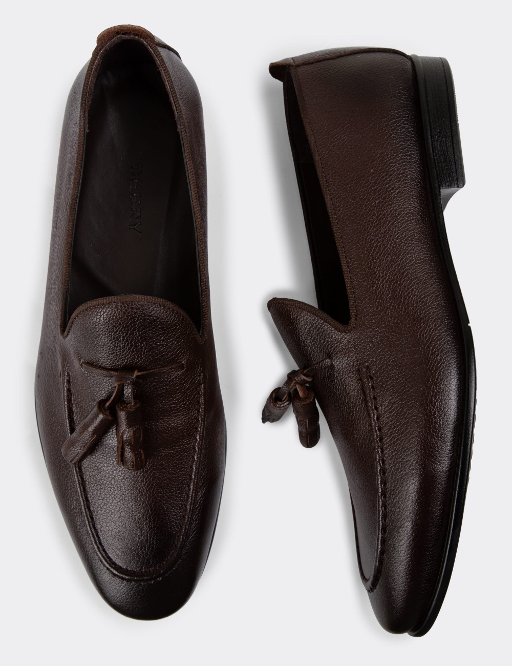 Men's Brown Leather Loafers - 01701MKHVC10