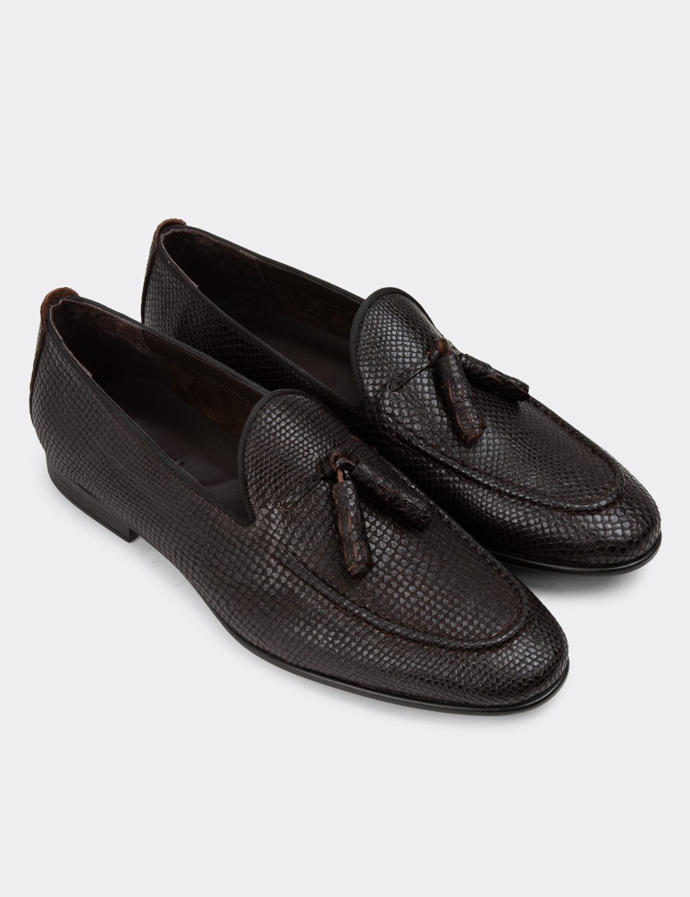 Men's Brown Leather Slip-On Shoes - 01701MKHVC52