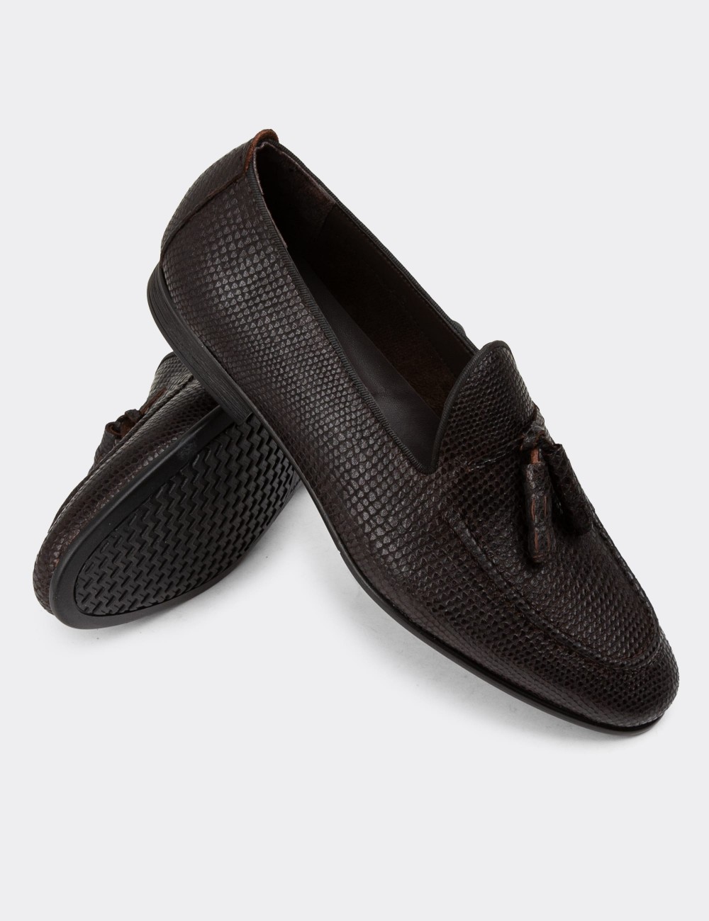 Men's Brown Leather Slip-On Shoes - 01701MKHVC52