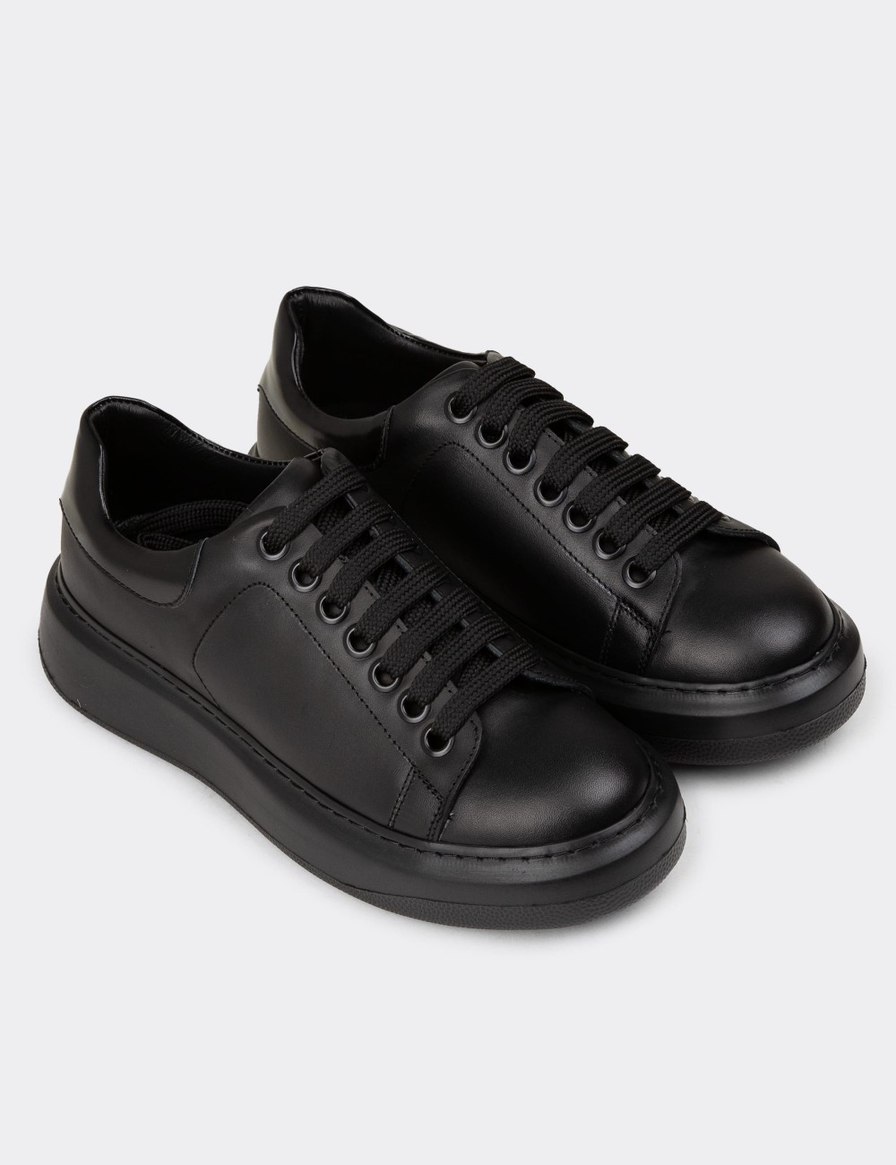 Women's Black Leather Sneakers - 01991ZSYHP03