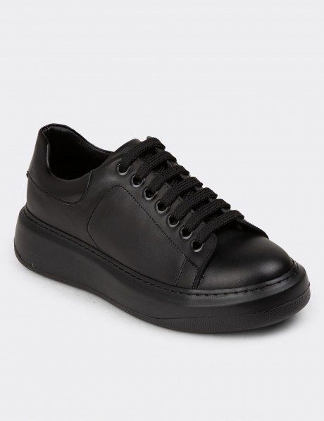 Women's Black Leather Sneakers
