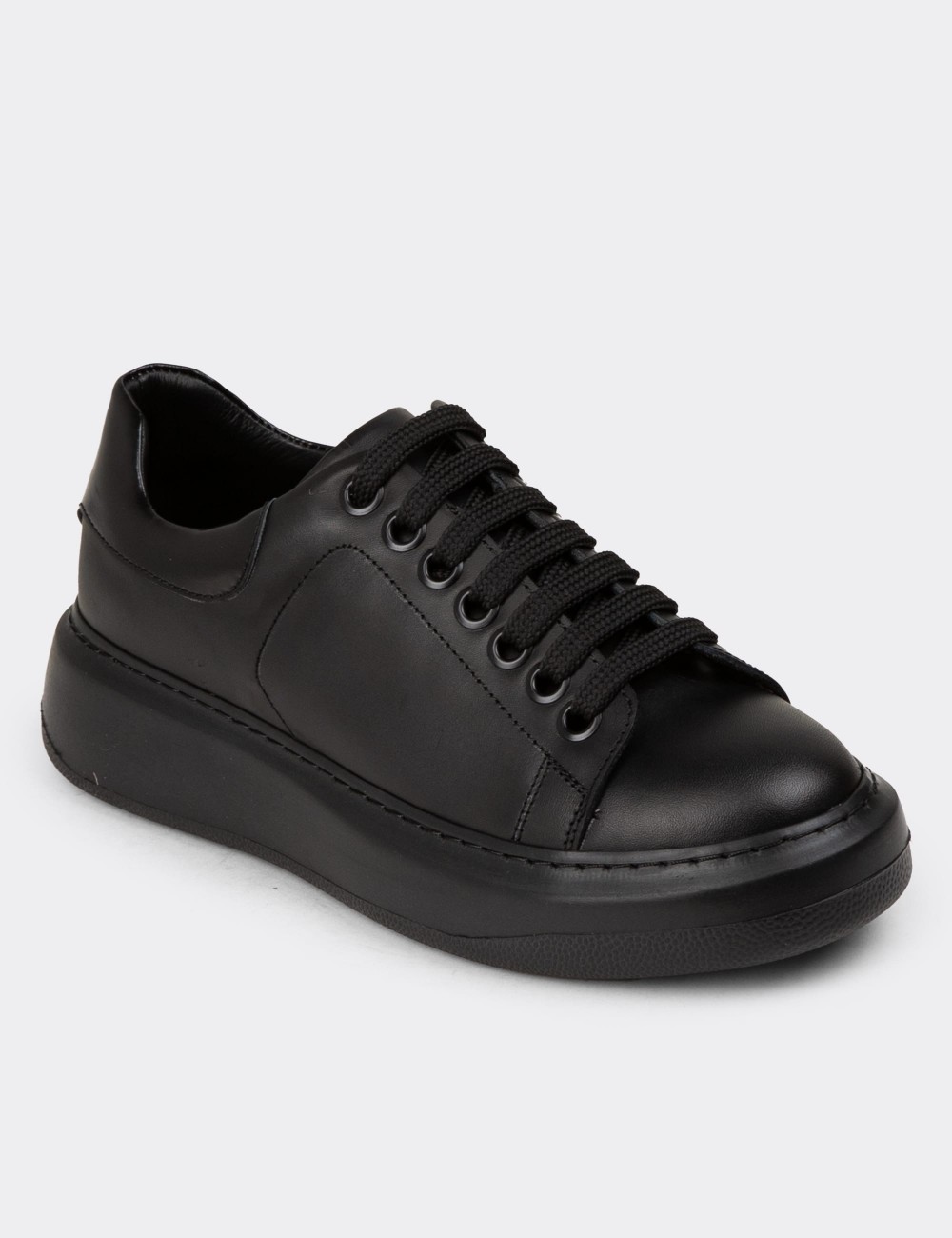 Women's Black Leather Sneakers - 01991ZSYHP03