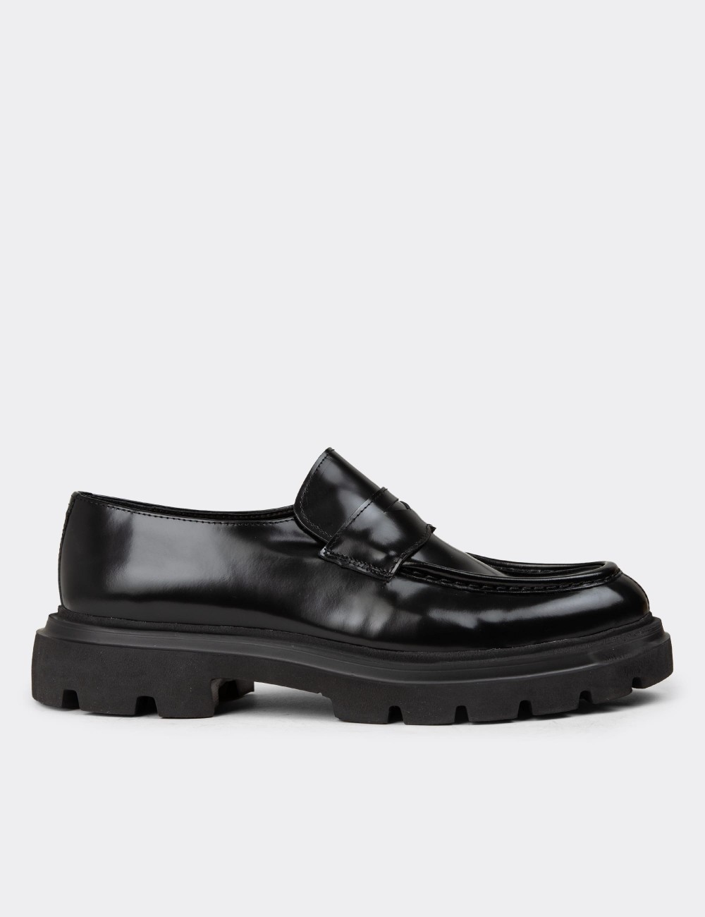 Men's Black Leather Loafers - 01980MSYHE03