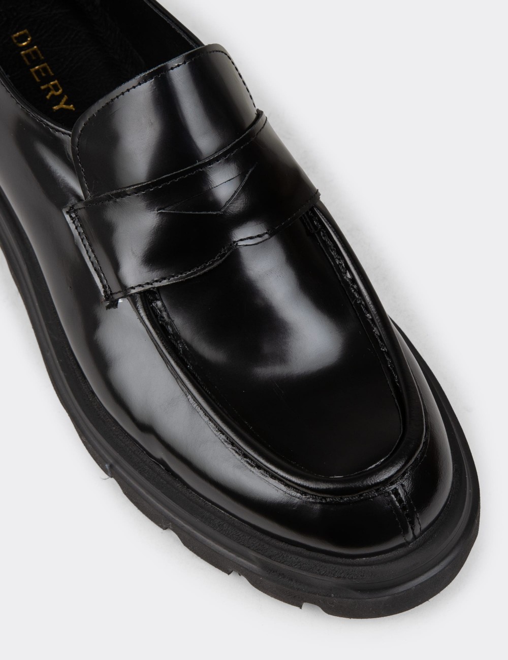 Men's Black Leather Loafers - 01980MSYHE03
