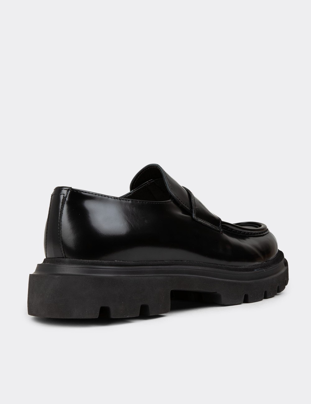 Men's Black Leather Loafers - 01980MSYHE03