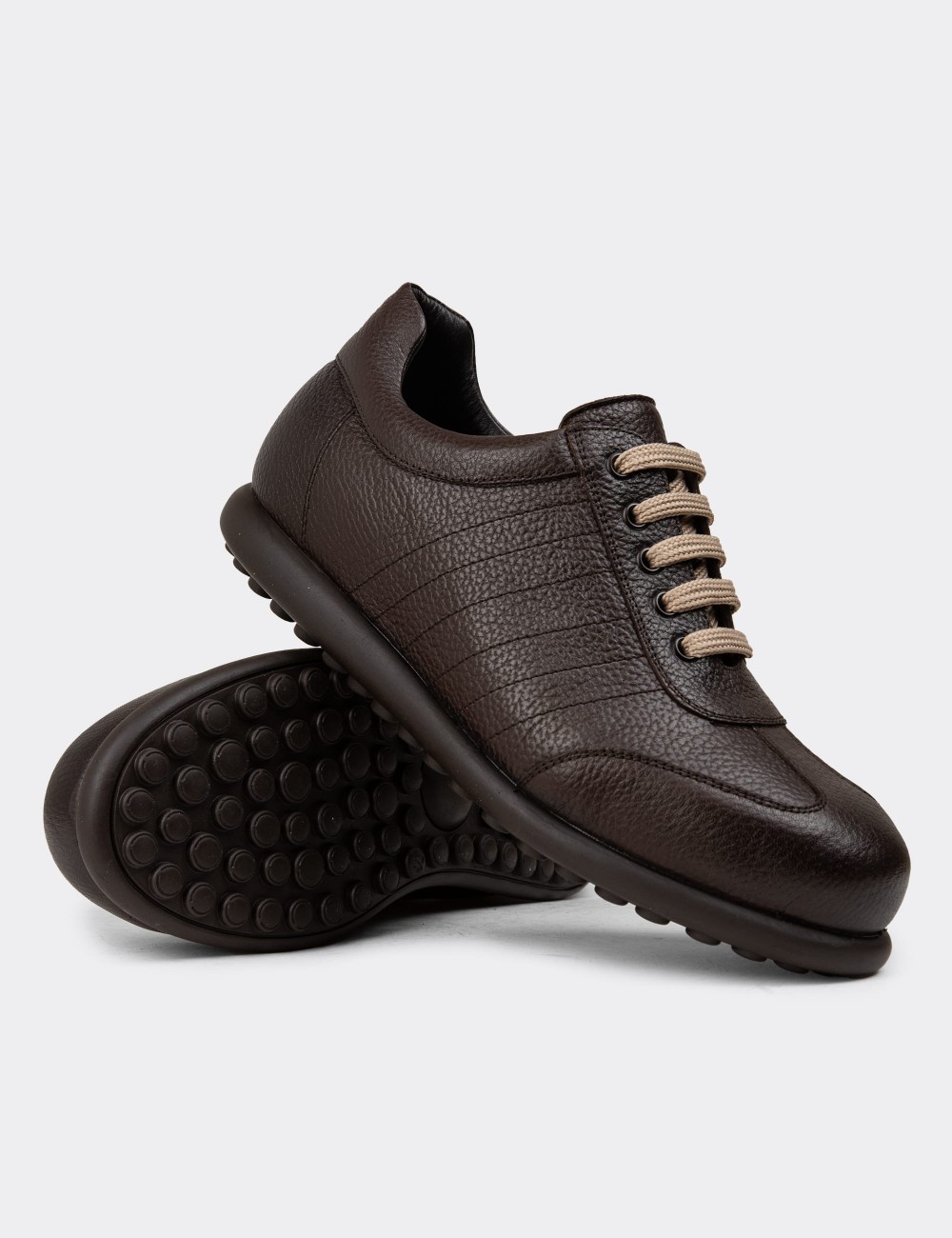 Men's Brown Leather Lace-up Shoes - 01826MKHVC34
