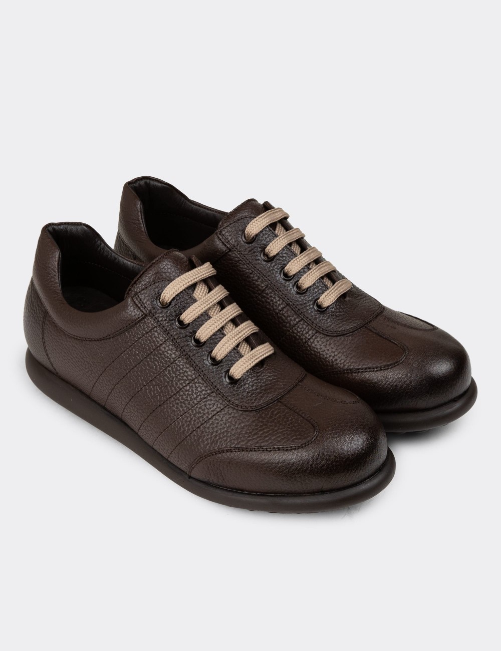Men's Brown Leather Lace-up Shoes - 01826MKHVC34