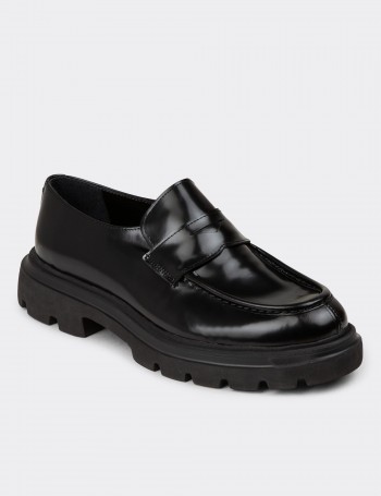 Men's Black Leather Loafers