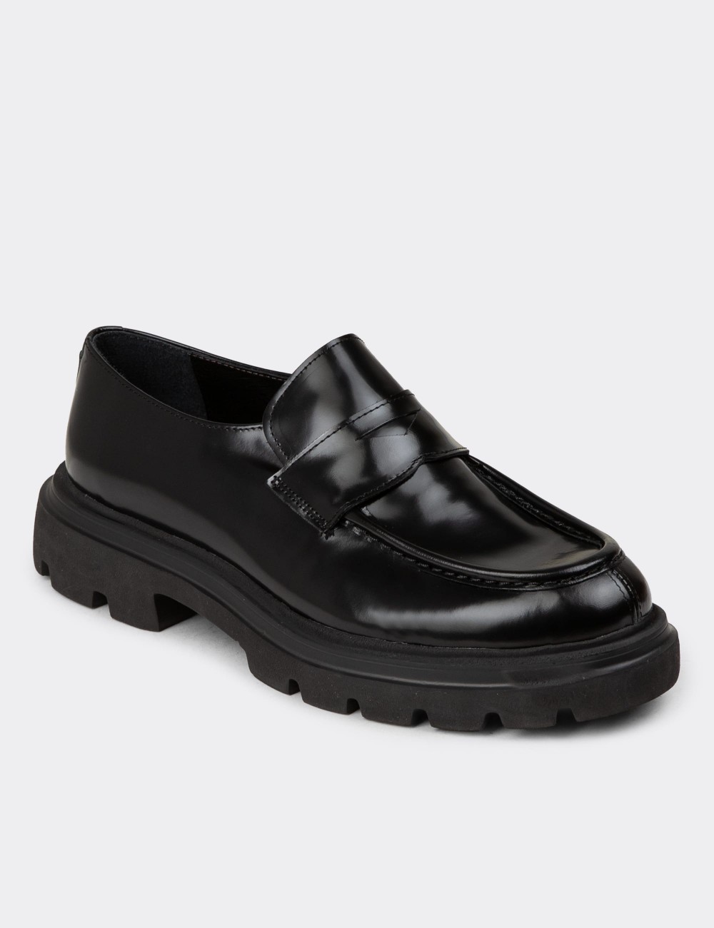 Men's Black Leather Loafers - 01980MSYHE03