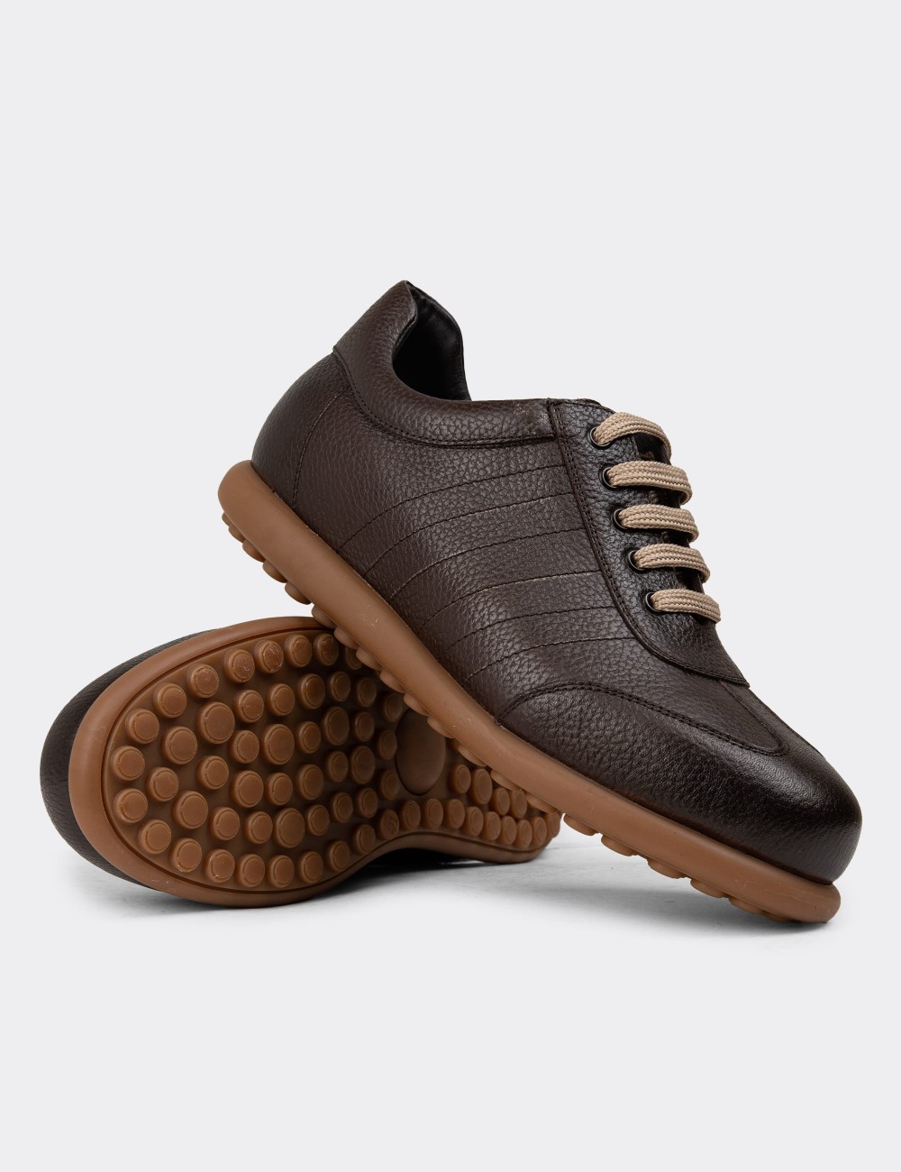 Men's Brown Leather Lace-up Shoes - 01826MKHVC32
