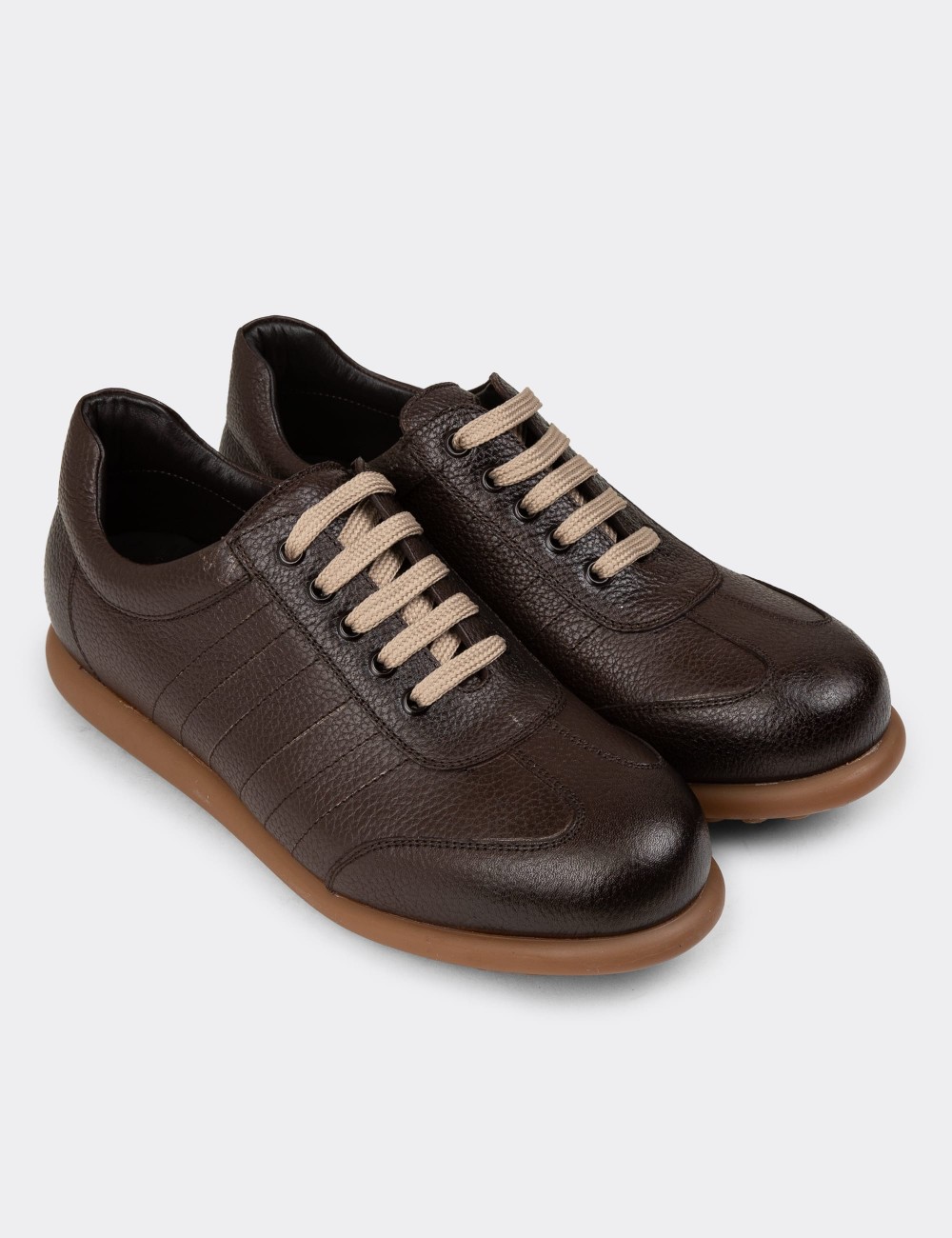 Men's Brown Leather Lace-up Shoes - 01826MKHVC32