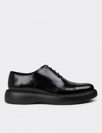 Men's Black Leather Lace-up Shoes