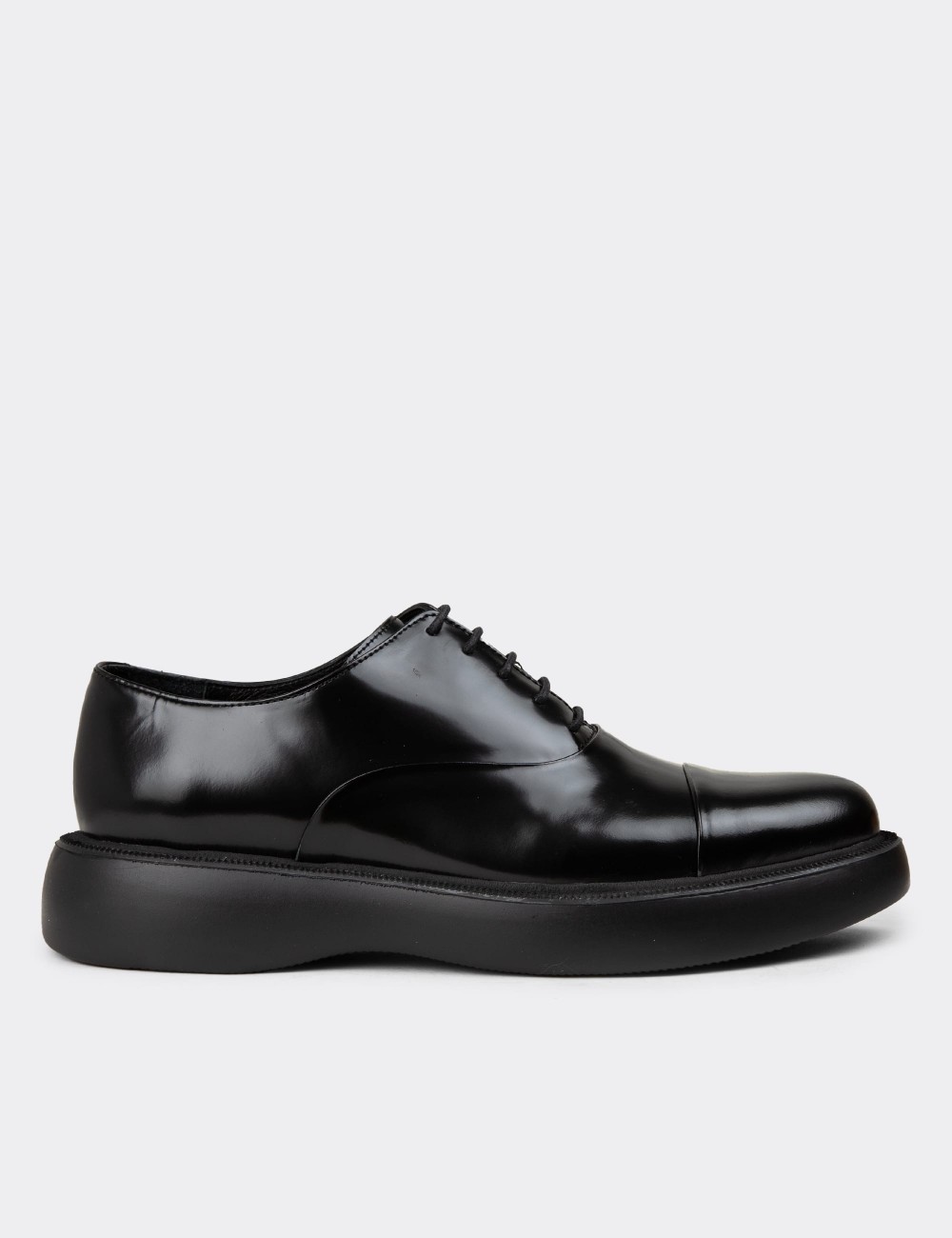 Men's Black Leather Lace-up Shoes - 01026MSYHE29