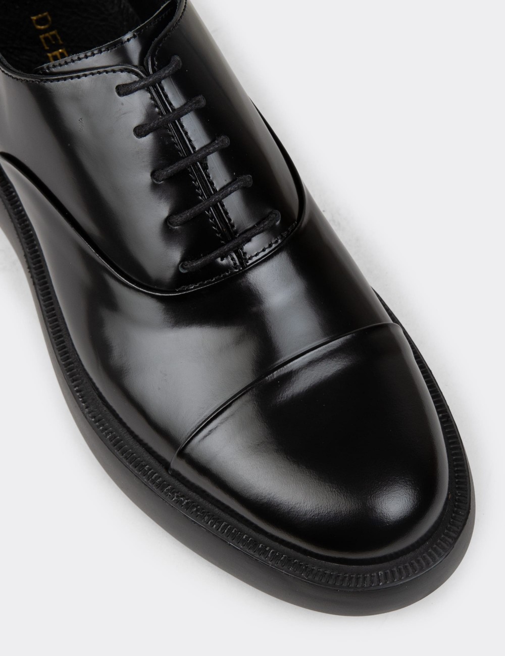Men's Black Leather Lace-up Shoes - 01026MSYHE29