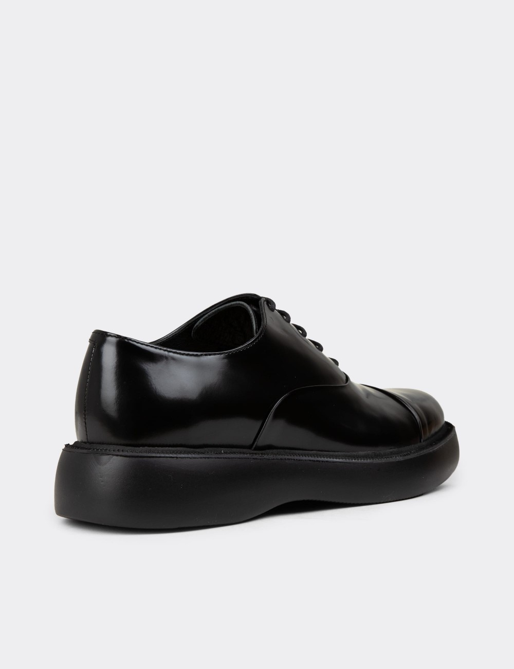 Men's Black Leather Lace-up Shoes - 01026MSYHE29