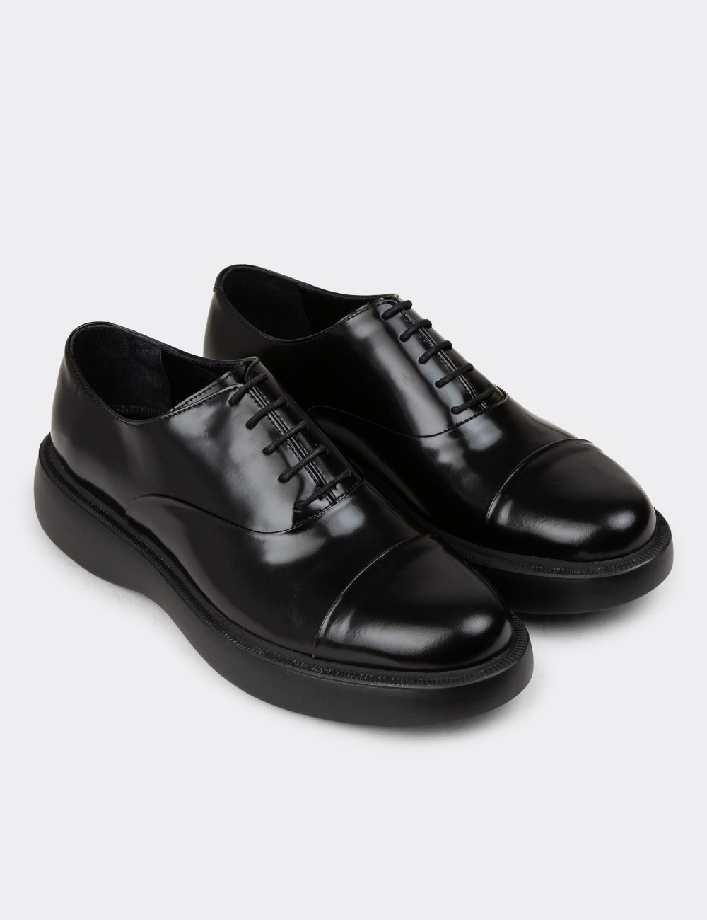 Men's Black Leather Lace-up Shoes - 01026MSYHE29