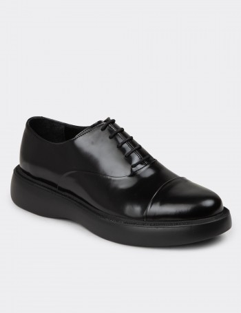 Men's Black Leather Lace-up Shoes