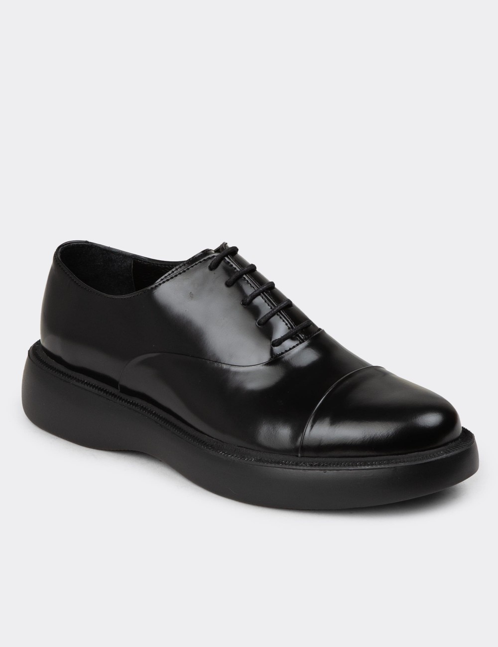 Men's Black Leather Lace-up Shoes - 01026MSYHE29