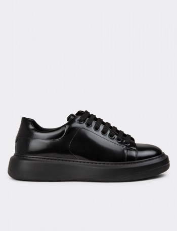 Men's Black Leather Sneakers