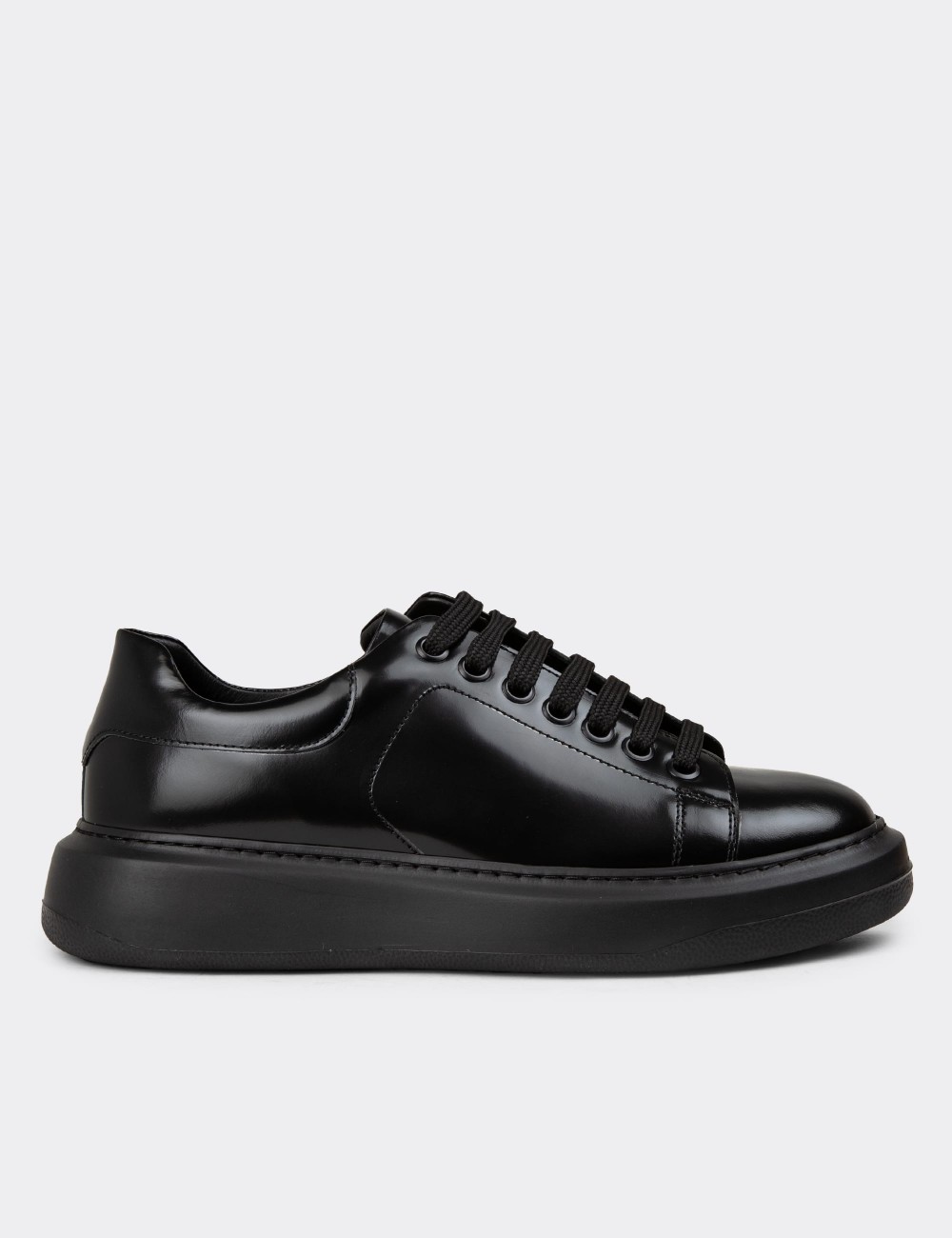Men's Black Leather Sneakers - 01990MSYHP06