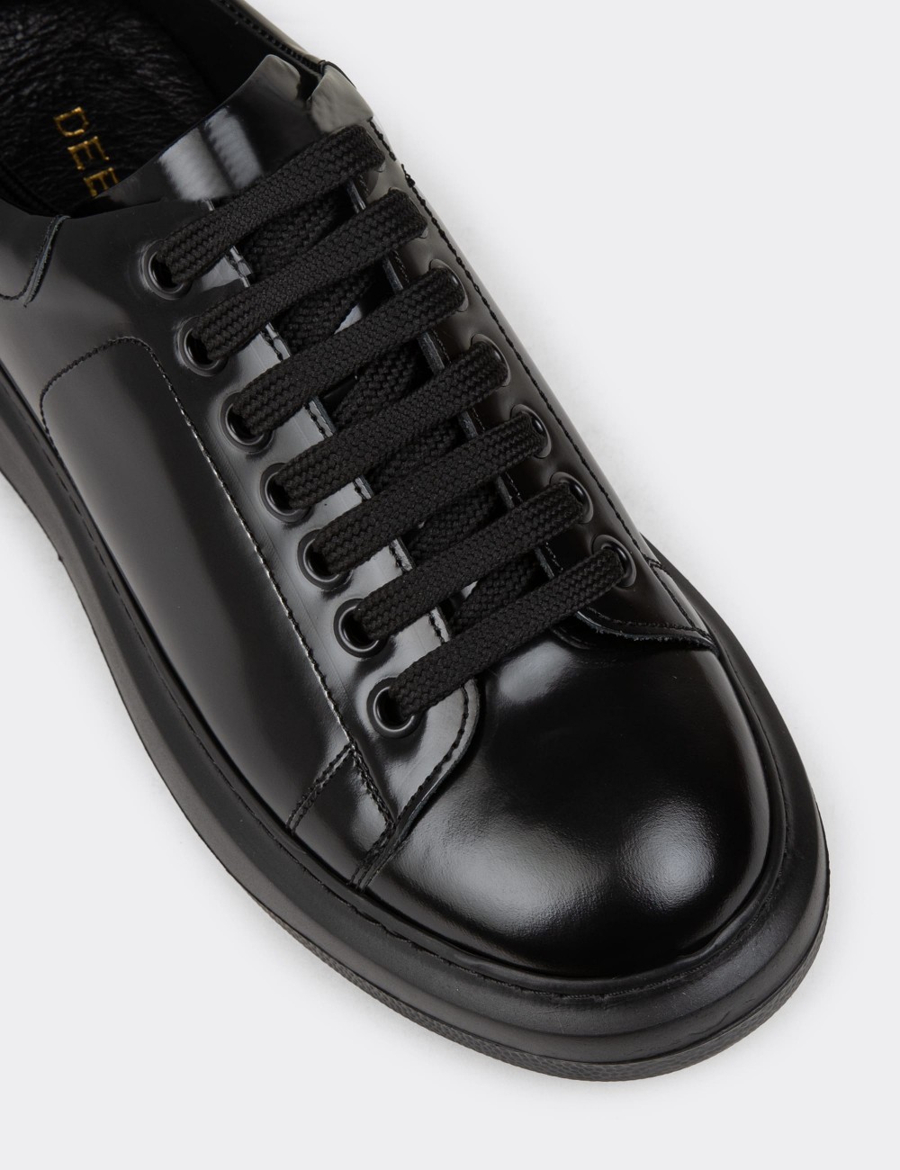 Men's Black Leather Sneakers - 01990MSYHP06