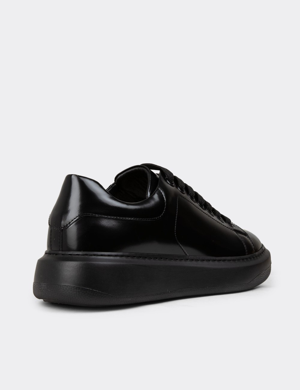 Men's Black Leather Sneakers - 01990MSYHP06