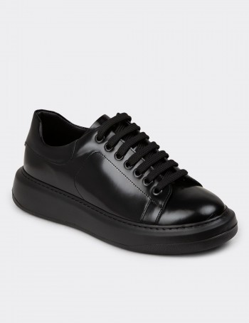 Men's Black Leather Sneakers