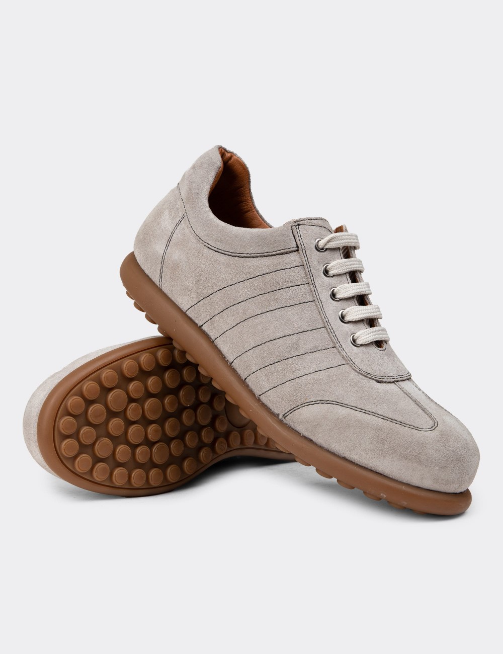 Men's Gray Suede Leather Lace-up Footwear - 01826MGRIC10