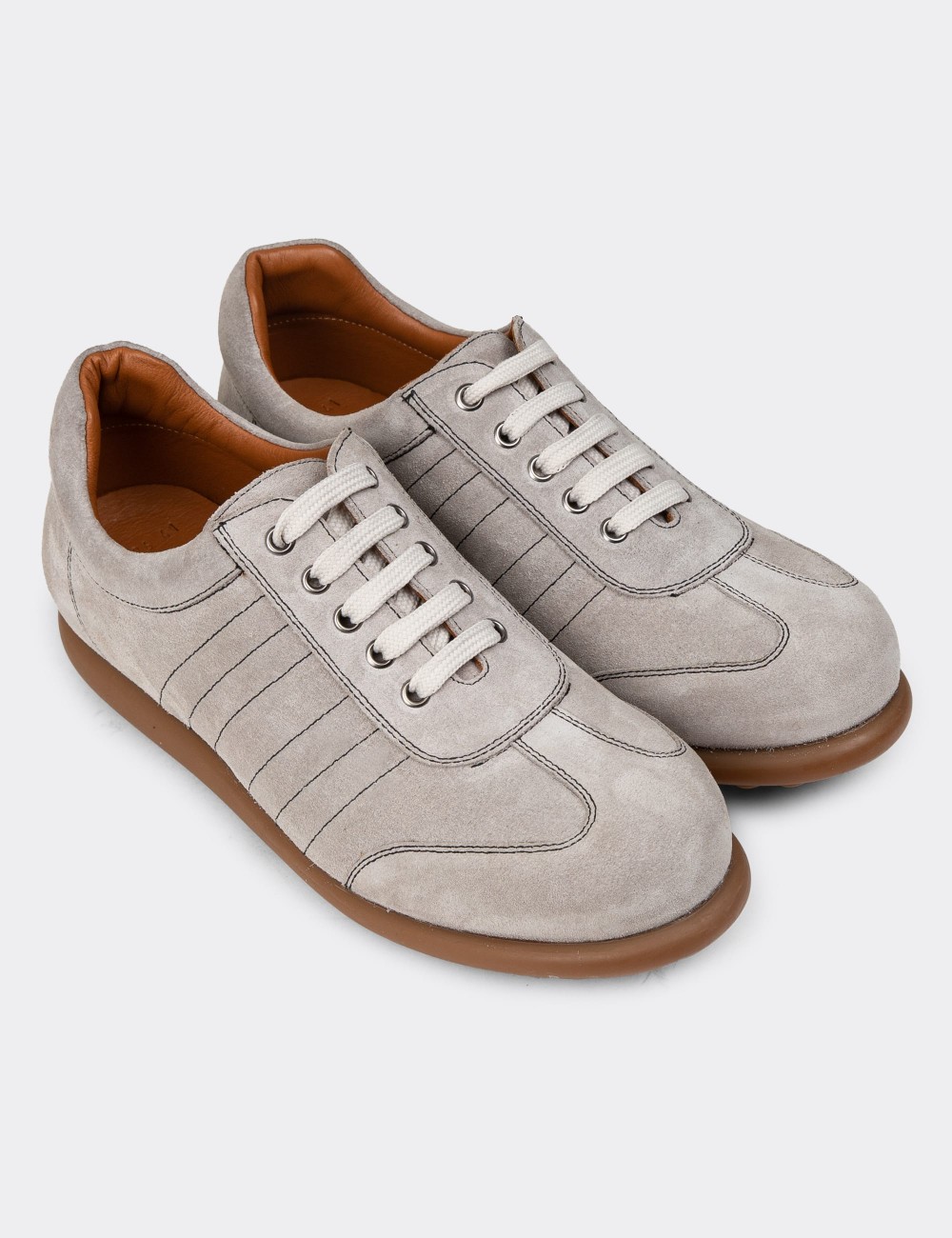 Men's Gray Suede Leather Lace-up Footwear - 01826MGRIC10