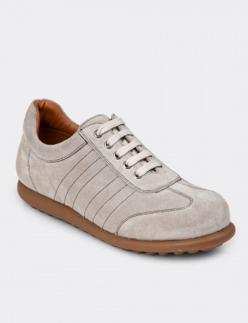 Men's Gray Suede Leather Lace-up Footwear